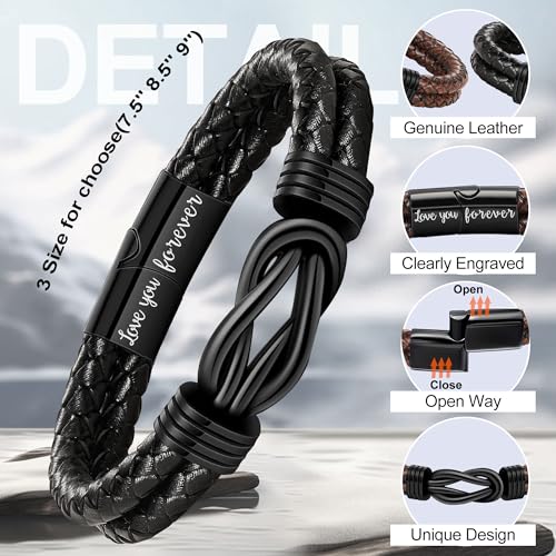 Gifts for Men Leather Bracelet Brown Braided Forever I Love You Gifts for Him Infinity Cuff Bracelets Birthday Gifts for Boyfriend Son Grandson Husband Dad Mens Fathers Day Gift