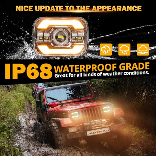 Image of Auxbeam 12000LM 600% Bright 5x7 In Headlights, 7x6 Led Headlights With DRL Turn Signal High Low Beam, Compatible With Jeep Cherokee XJ Wrangler YJ Ford Chevrolet, H6054 H5054 Headlights DOT Approved