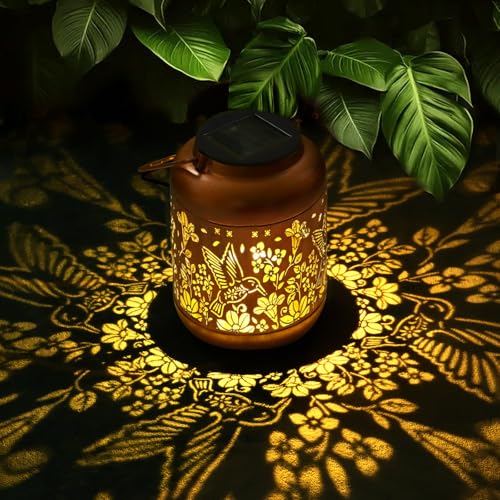 Dremisland Laternen für Draußen Kolibri Solarlampe IP65 Wasserdichte Gartendeko Solarlaterne für Außen Weihnachten Geschenke für Mama Frauen Hängende LED Metall Laterne BBalkon Hof Weihnachten