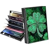 ACWDMKH Metal Wallet,Credit Card Holder for Women Men,RFID Blocking Card Holder Mini Slim Aluminum Wallet ID Case Hard Case Business Card Holder Case,Green Clover
