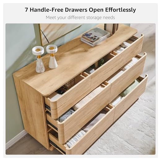 Modern 7 Drawer Dresser in Natural Oak