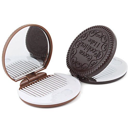 Shineweb Creative Cute Cookie Shaped Design Mirror Portable Makeup Chocolate Shape Comb Set