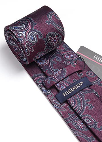Image of HISDERN Extra Long Ties for Men Classic Floral Tie and Pocket Square Elegant Silk Necktie Handkerchief Set Wedding Party