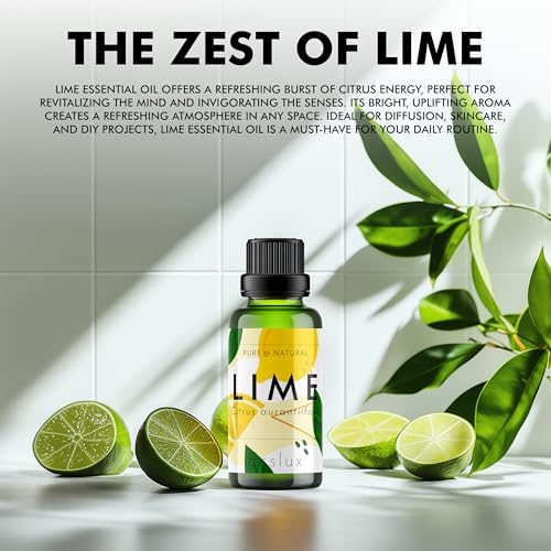 Image of Esslux Lime Essential Oil | 100% Natural Oil for Skin & Hair | Therapeutic Grade Lime Oil for Diffuser, Candles & Soap Making | Promotes Clearer Skin, Uplifted Moods & Sharper Focus (60ml)