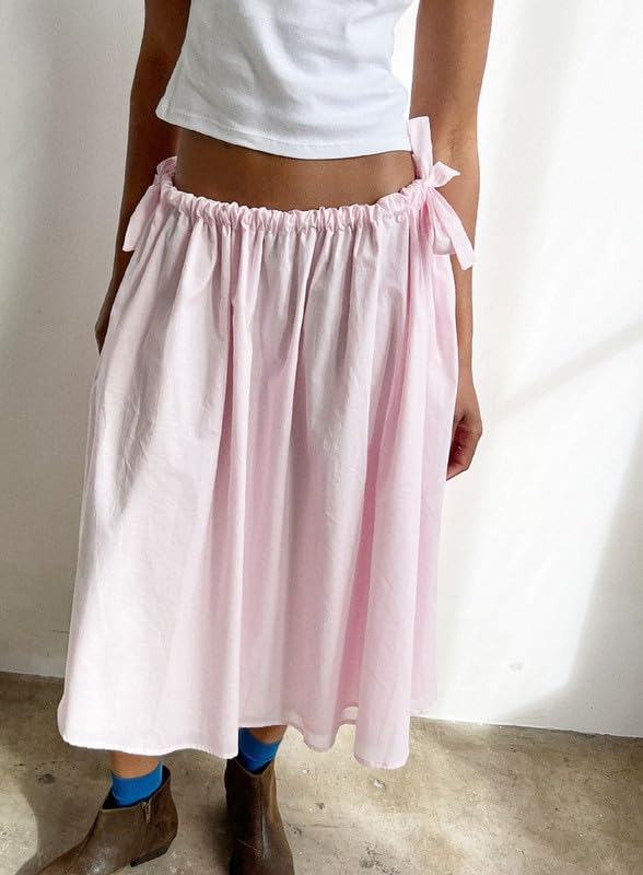 NUFIWI Women’s Summer Low Waist A Line Midi Skirts Elegant Flowy Swing Tiered Long Skirt Y2K Solid Color Beach Maxi Skirts3