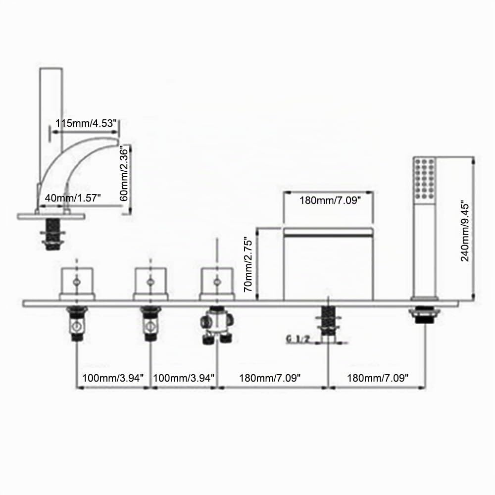Robinet mitigeur de baignoire à 5 trous, valves en céramique, robinet cascade, mitigeur de baignoire thermostatique avec douchette ABS pour salle de bain et lavabo