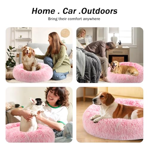 Image of NOYAL Calming Donut Dog Bed for Small to Medium Dogs & Cats - Plush Faux Fur Anti-Anxiety Pet Bed with Machine Washable Cover & Non-Slip Base