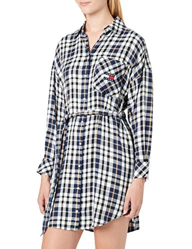 Tommy Hilfiger Tjw Badge Check Shirt Dress Robes de Chemise, White/Multi, L Femme