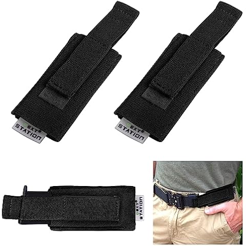 NEXT STATION Horizontal Mag Carrier for Concealed Carry, Extra Pistol Magazine Belt Holder for Single Stack,Durable Elastic Open-Top Mag Pouch with Adjustable Hook and Loop (Black, 2 Pack) Cover