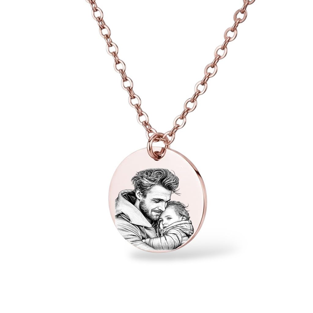 Personalisierte Foto Halskette mit Gravur - Haustier, Paar, Kind, Oma, Opa, Liebe, Hochzeit - Bild gravieren, Geschenk und Erinnerung von Hund, Katze, Pferd | 45 + 5 cm verstellbar - Rosegold