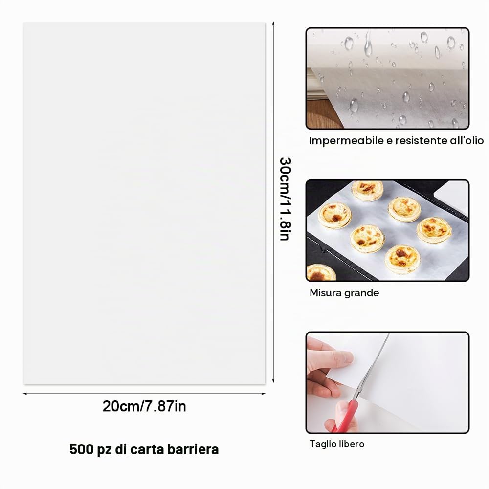 500 Fogli Carta Oleata Per Alimenti, 20 X 30Cm Carta Forno Fogli, Resistente All'Acqua E All'Olio Carta Cerata Per Alimenti, Antiaderente Per Hamburger La Griglia