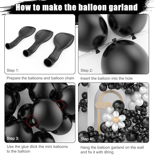 Image of 125Pcs Balloons Set with 5 Sizes 36 inch 18 inch 12 inch 10 inch 5 inch, Including Giant Balloon, Arch Kit, Ribbon - Perfect for Birthday party, Wedding, Baby Shower & Party Supplies (Black)