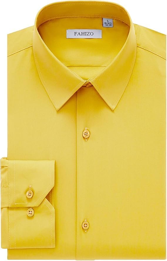 FAHIZO Men's Dress Shirt Regular Fit Soild Business Formal Long Sleeve Button Up Stretch Shirts