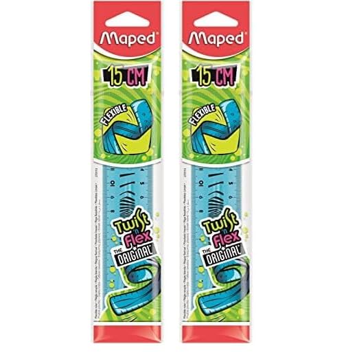 MAPED Twist'n Flex Lineal, flach, weich, verspielt, bruchsicher, Lineal, 15 cm, doppelte Skala, Blau (Packung mit 2)