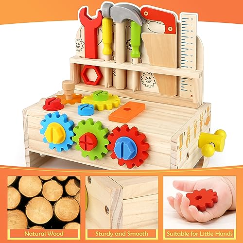 Wooden Kids Tool Set Toy, Toddler Tool Bench Montessori Toys for 2 3 4 Year Olds, 38 Pcs Educational STEM Construction Toys Pretend Play Toddler Tool Set Birthday Gift for Age 2-4 Boys & Girls - Image 3