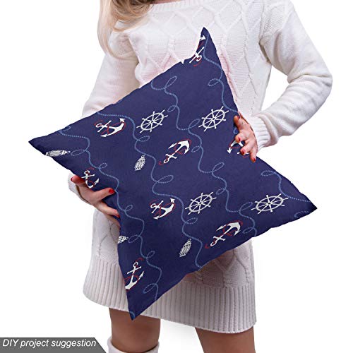 Image of Lunarable Anchor Fabric by The Yard, Nautical Style Composition Helm and Curved Shapes Marine Themed Print, Decorative Fabric for Upholstery and Home Accents, 2 Yards, Blue Ecru