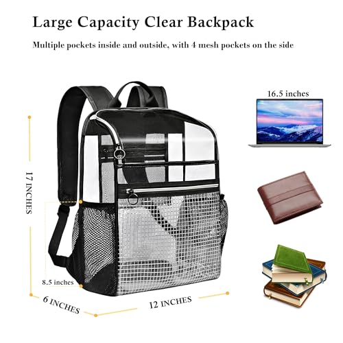 Clear Backpacks for School,17''Large Clear Backpack See Through Bookbag Heavy Duty Transparent Backpack for Boys Girls College Work,Black Sliver3
