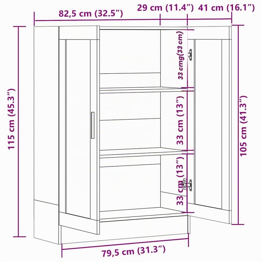 vidaXL Vitrina Armario de Libros Estantería Estante Soporte Almacenamiento Oficina Hogar Decoración de Madera Contrachapada Blanco 82,5x30,5x115 cm