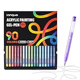 languo Acrylic Gel Pens for Coloring, 90 Colors Set 3D Acrylic Paint Pens with 1.0mm Bullet Tip for Adult Coloring, Colored Gel Pens for Black Paper, Rock, Glass, Fabric, DIY and Art Crafts Supplies