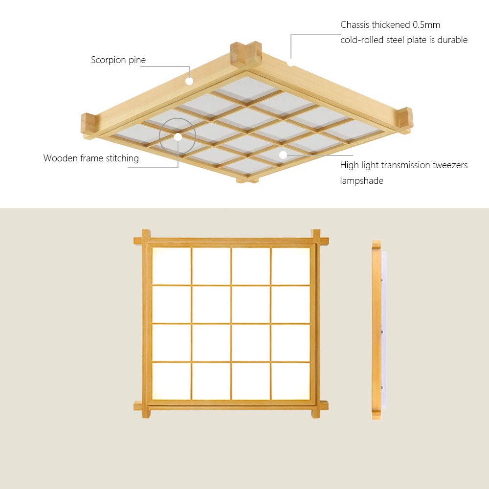 Lámpara LED de techo, Luces De Estilo Japonés Con Tatami Estudio Luces Nórdicas Led Plafón de techo De Madera Maciza Dormitorio Personalizado Iluminación Creativa [Clase de eficiencia energética A++]