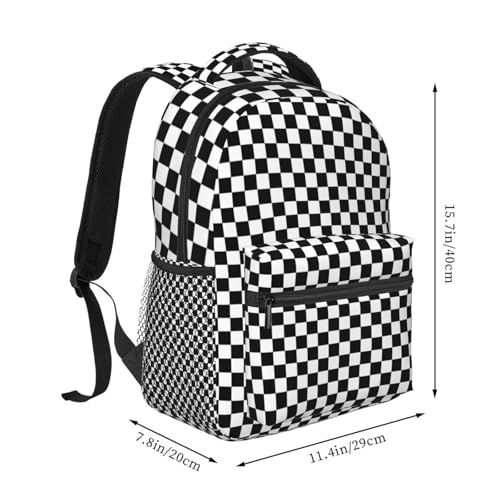 Black White Race Checkered Backpacks 15 Inch Laptop Backpack Double Shoulder Bag for Girls Boys Gifts2