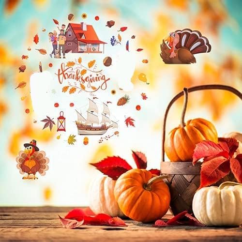 Beslop Thanksgiving Window Clings Fall Window Stickers Decals Featuring Turkey Fall Maple Leaves Pumpkin Acorn Cornucopia Indian Corn for Autumn Harvest Festival Seasonal Decorations,2021