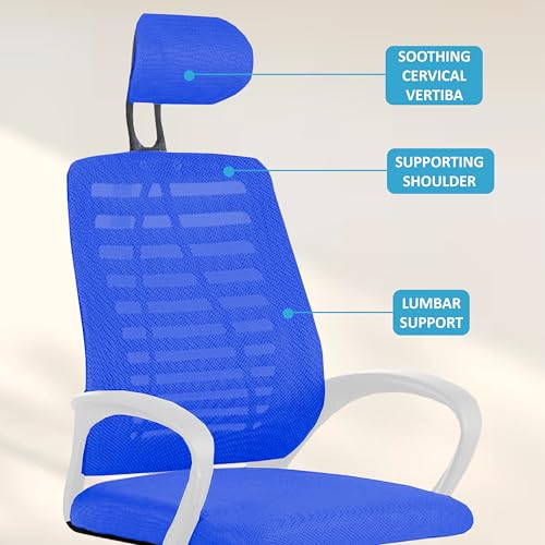 Image of Casa Copenhagen,Mesh Office Desk Chair,Rocking Chairs Ergonomic Computer Chair Adjustable High with Headrest and Comfortable Armrest Swivel Chair - Indigo Blue & White Handle