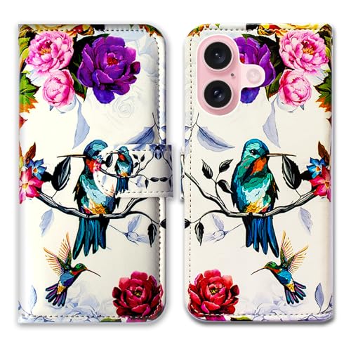 Housse iPhone 16 Plus Bcov avec béquille et fente pour cartes oiseau