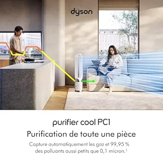 Dyson Purifier Cool PC1 ventilateur, purificateur d’air avec flux d’air rafraîchissant puissant (Blanc/Argent)