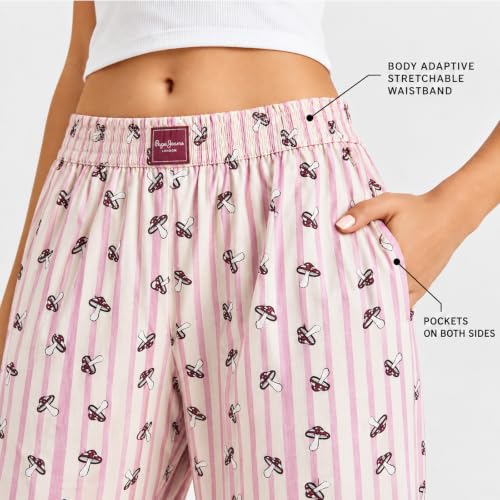Image of Pepe Jeans Women's Printed Cotton Spandex Regular Fit Pyjama Bottoms | Comfortable Stretch Pyjama for Sleep & Lounge Wear | Soft Breathable Fabric | Elastic Waistband with Drawstring | All-Day Comfort