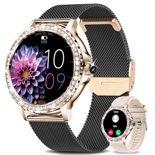Image of Smart Watches for Women (Answer /Make Calls), 1.3 inch Fitness Tracker Watch with Heart Rate /Blood Pressure /SpO2 /Sleep Monitor, IP68 Waterproof Smart Watch for Android Phones and iPhone - Rose Gold Black