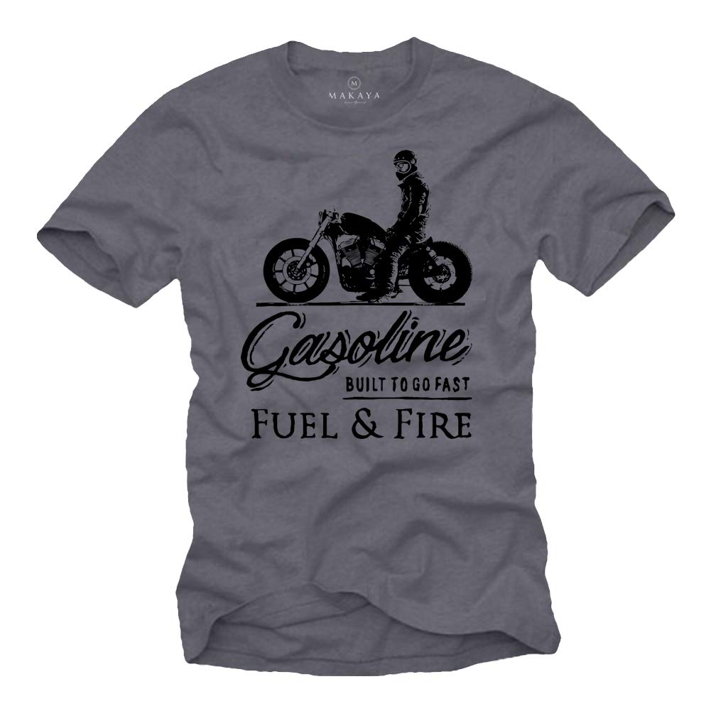 Makaya Men's Blue-Grey Gift For Motorcycle Riders - Vintage Biker T-Shirt - Motorbike Accessories For L