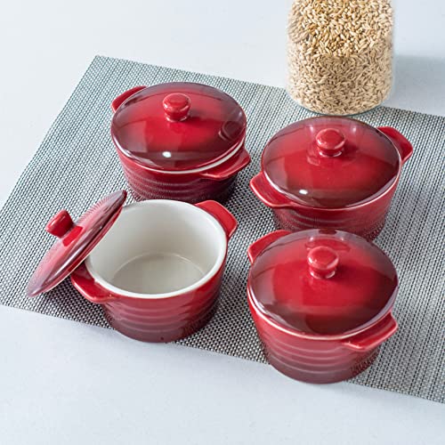 Unicasa 8 Oz Mini Casserole Dish With Lid, Ceramic Ramekins With Handles Set Of 4 For Baking, Round Small Cocotte Oven Safe For Cooking (Mixed Color) #TOP6
