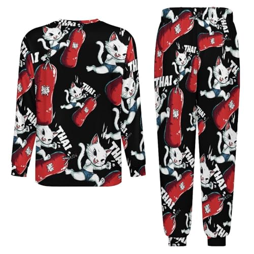 Muay Thai Cat Punching Bag Men’s Pajama Set Long Sleeve Top And Pants Loungewear Sleepwear Pjs Nightwear4