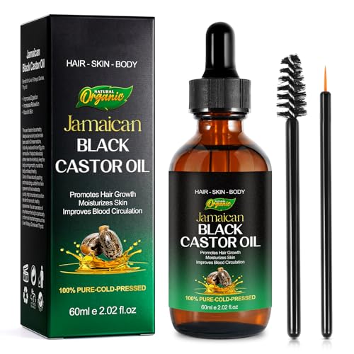 Jamaican Black Castor Oil for Hair Growth Thicker Eyelashes & Eyebrows Organic Castor Oil for Face Body & Skin 100% Pure Cold Pressed Black Castor Oil Hair Nourishing Oil