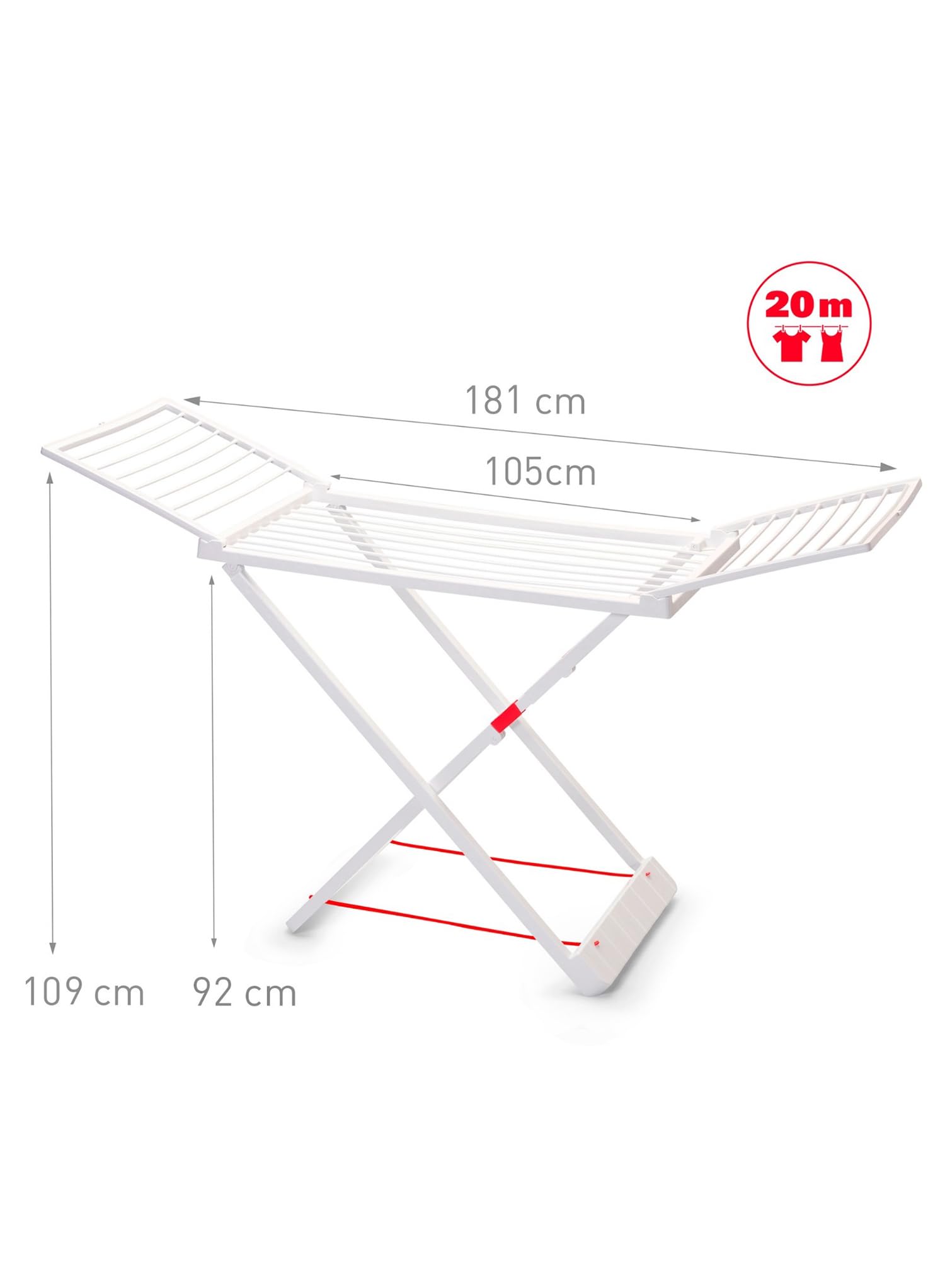 PlasticForte Tendedero Plegable y Extendible para Balcón, 20 m de Tendido con Pinzas, Gran Capacidad, Ligero y Resistente al Sol, Fácil de Transportar, Bloqueo de Seguridad, Blanco