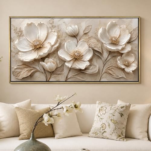 Image of PAPER PLANE DESIGN Artistic Floral Canvas Painting with Vintage Gold Floating Frame, 2 x 4 Feet Ready to Hang Canvas Art for Home and Hotel Decor - FLR-085