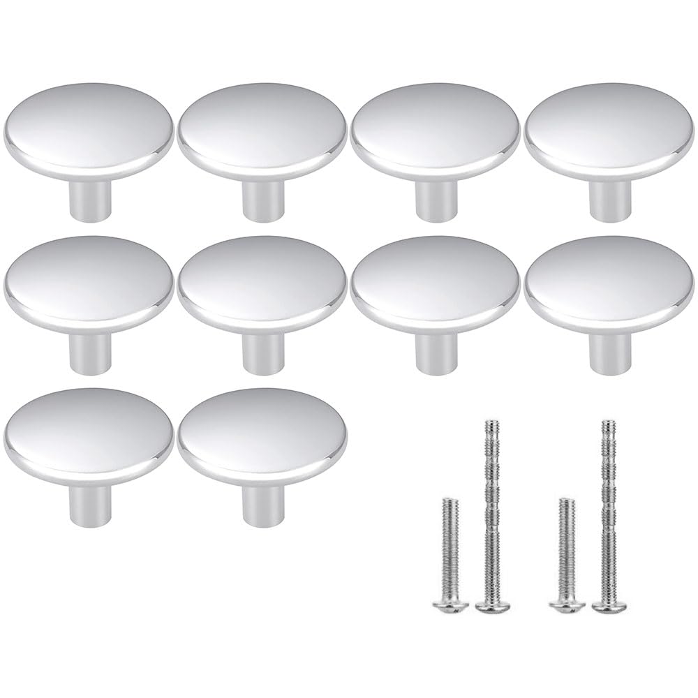 JZSCabinet Knobs Round Drawer Knobs 37mm Single Hole Aluminum Alloy Dresser Knobs Used for Kitchen Cabinet Hardware, Pack of 10,Silver