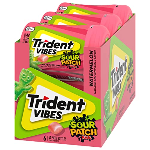 Image of Trident Vibes SOUR PATCH KIDS Watermelon Sugar-Free Chewing Gum, 6 Bottles of 40 Pieces (240 Total Pieces)