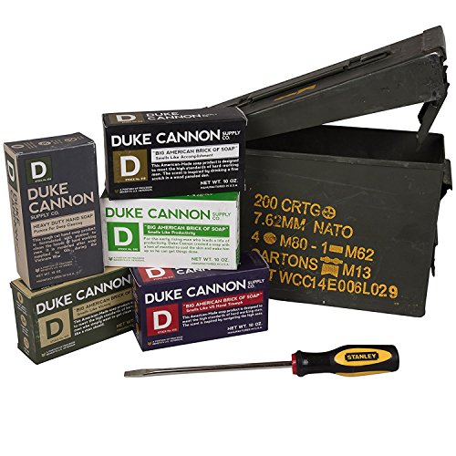 Duke Cannon Gift Set - Limited Edition Military Ammo Can Includes All Four Big American Soaps, A Heavy Duty Pumice Soap, And A Stanley Screwdriver To Complete The Look