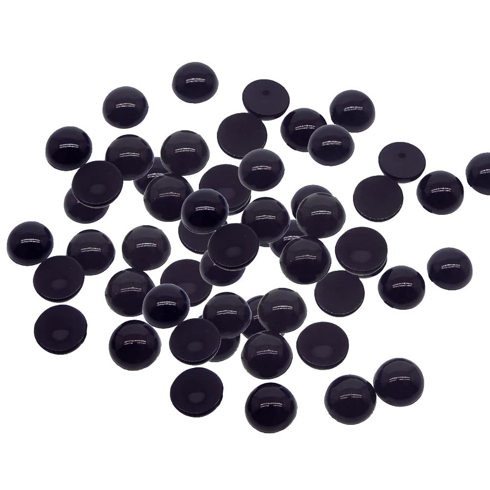 GSHLLO 100 Pcs Black Half Round Flatback Cabochons Flat Back Imitation Pearls Plastic Doll Eyes Button Eye Beads for Craft DIY Decoration 8 mm