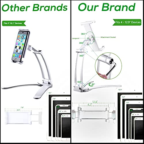 Hold Up 3-in-1 Elegant 360 Universal Compatible Tablet & Phone Holder Metal Stand with Wall Mount, Desktop Stand & Under Cabinet Modes and Ultra Adjusting Abilities