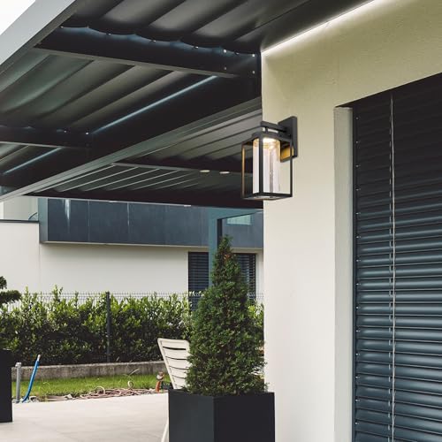 Image of Globe Electric 44359 Capulet LED Integrated Outdoor Indoor Wall Sconce, Black, Clear Bubble Glass Center Column, Dimmable, 12W, 850 Lumens