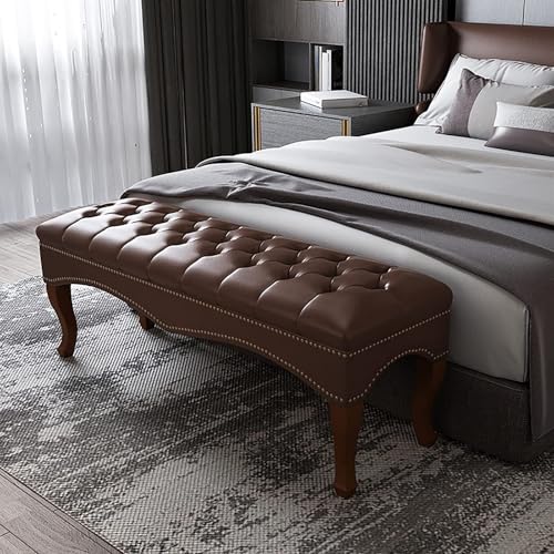 Banc de chambre marron 60x40x45 cm en simili cuir et pieds en bois massif