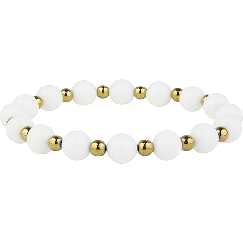 Belvoir Collection Gold & Genuine Natural Gemstone Beaded Stretch Bracelet - 8mm Round Beads (7.25")