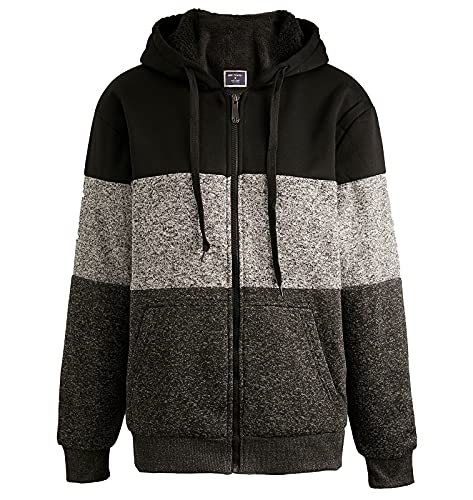 Facitisu Men's Winter Zip Up Hoodie Sherpa Fleece Sweatshirt Warm Thick heavyweight Coats Block Color Black & Grey 3X-Large