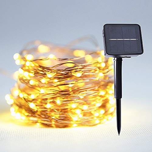 Coniwinli Solar Fairy String Lights,100 LED Copper Wire,Star Twinkle,Warm White 8 Modes Waterproof,Suitable for Indoor and Outdoor Decoration (33FT, Warm White)