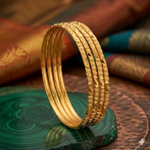 Image of CUTE GOLD 1 Gram Gold Plated Copper Traditional Plain Bangle Set for Women & Girls