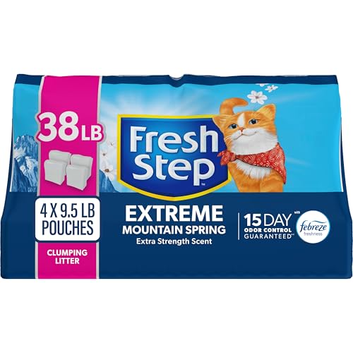 Fresh Step Extreme Clumping Litter With Febreze Freshness Mountain Spring Scent Clumping Cat Litter With Guaranteed Odor Control 38 lbs. (4 x 9.5 lb. Pouch)