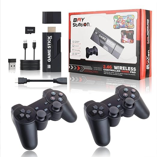 DXP Bay Station 4k Retro TV Game Stick | Hdmi Plug & Play Console | Dual Wireless Controllers | Preloaded Classic Games | Memory Card Compatible 1